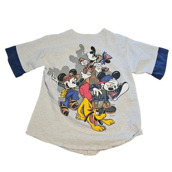 Disney Vintage Mickey & Friends Button Up Gray‎ Baseball Jersey Shirt Medium ? - Picture 2 of 11